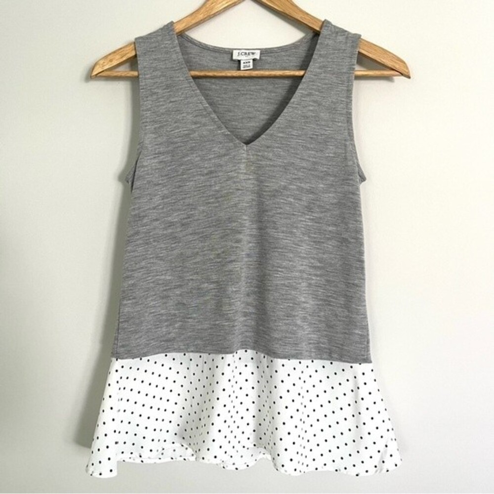J. Crew Factory V-neck Tank with Polka Dot Ruffle Bottom Grey, Size XXS NWOT